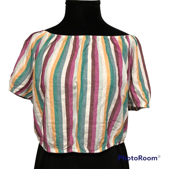 Ava & Viv Tops - Ava & Viv Striped Hi-Low Linen Top (2X)